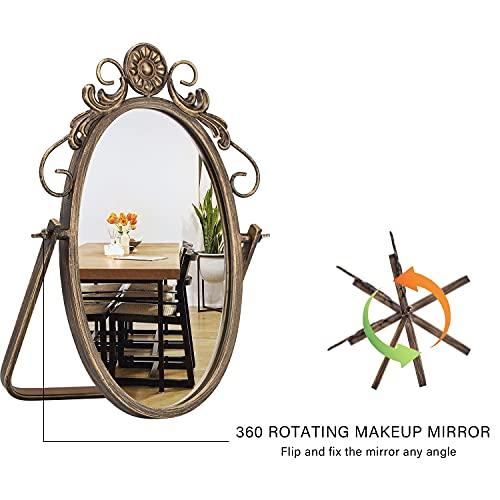 【最終値下げ】 Gelooメタルゴールドデスクミラー-長方形テーブルトップビンテージバニティミラー360度調整可能な卓上カウンタートップ用回転メタルフレーム 【2526981001】(12812円)