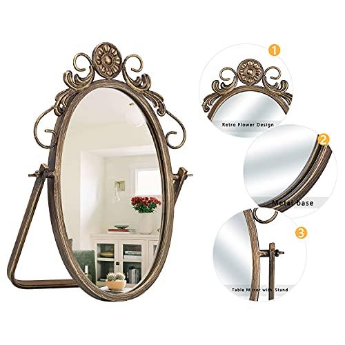 【最終値下げ】 Gelooメタルゴールドデスクミラー-長方形テーブルトップビンテージバニティミラー360度調整可能な卓上カウンタートップ用回転メタルフレーム 【2526981001】(12812円)