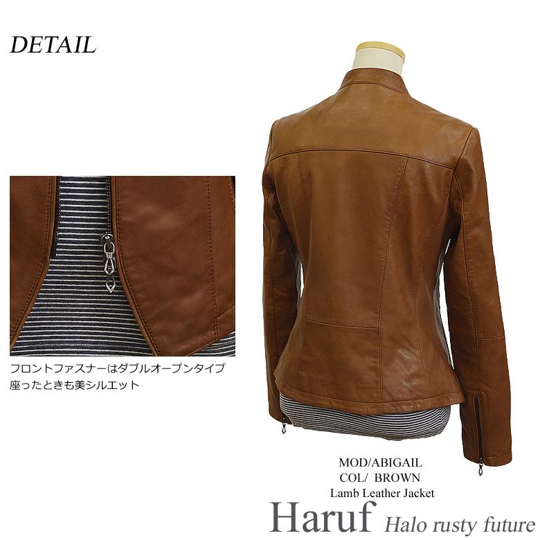 レザージャケット 革ジャン レディース 本革 ラムレザー シングル ライダースジャケット スタンドカラー シンプル 立ち襟 ブランド 茶 秋冬 レザーコート