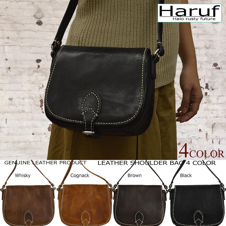 Haruf ブラック レザー ショルダーバッグ 本革 定価 22000円 Haruf（ハルフ） ショルダーバッグ レザーバッグ レディース 本革 斜