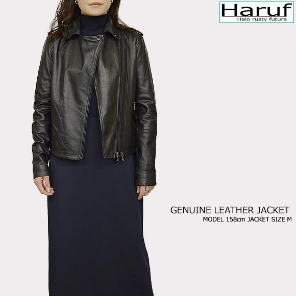 美品『ハルフ Haruf』ダブルライダースジャケット/羊革/レザー/ブラック/L Haruf（ハルフ） ダブル ライダースジャケット メンズ 本革 レザー