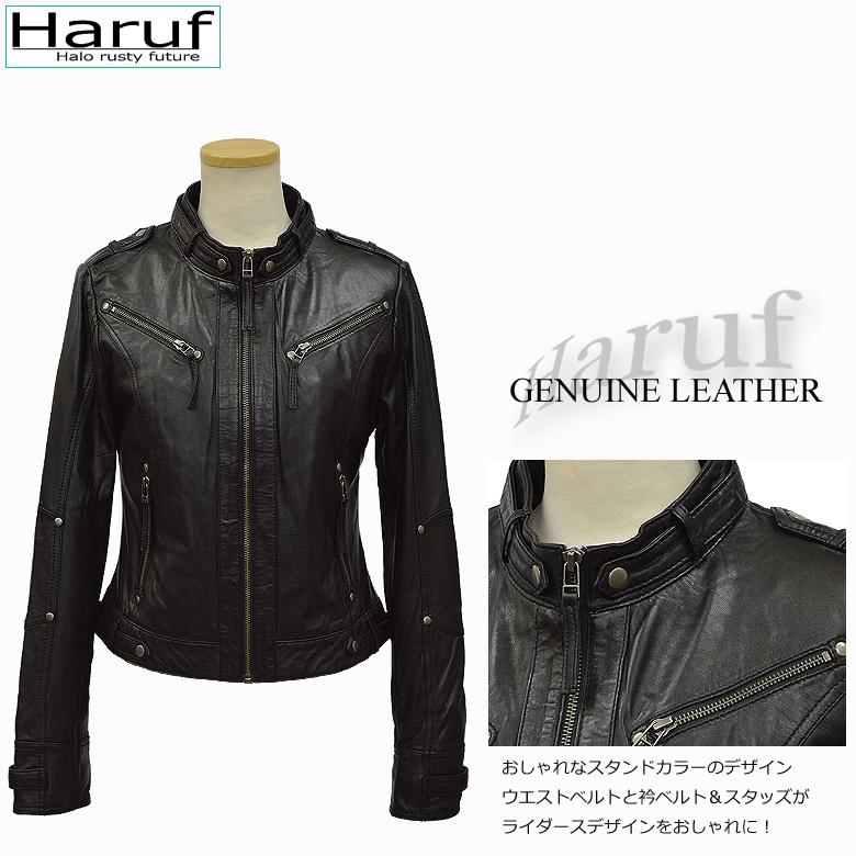 革ジャン レザージャケット ライダースジャケット シングル レディース 本革 ラムレザー ブラック 黒 ブラウン 茶 オリーブ シンプル おしゃれ ブランド L2478 Haruf Leather 通販 Yahoo ショッピング