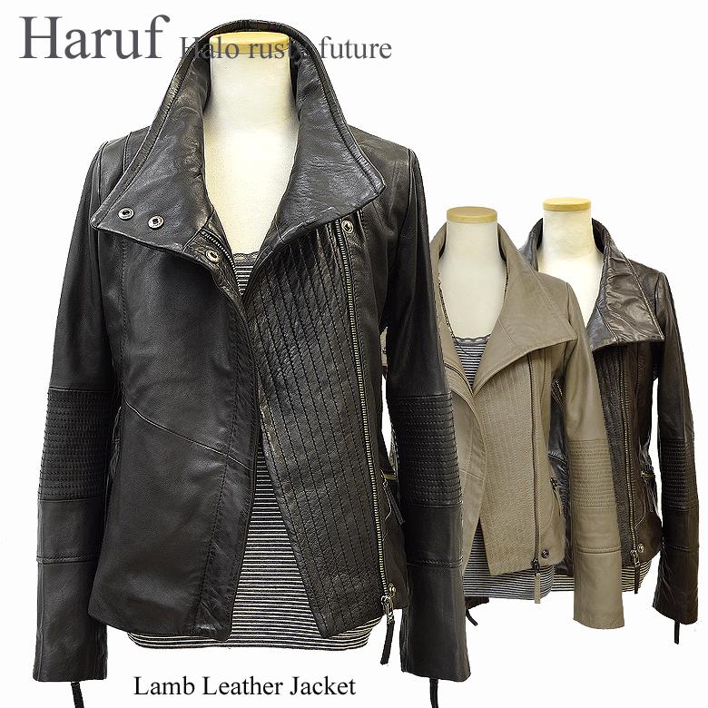 買いネット Haruf レザージャケット ダブルライダースジャケット 革ジャン レディース 本革 ラムレザー シンプル おしゃれ ブランド スタンドカラー 衿折り返し 秋冬 人気ブランド激安 Www Superavila Com