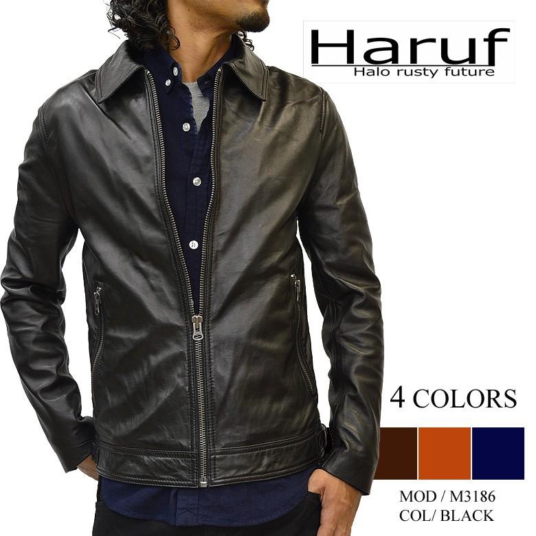 レザージャケット メンズ 本革 衿付き ライダースジャケット 革ジャン ラムレザー レザーブルゾン 革ジャケット シンプル 軽い おしゃれ ブランド M3186bk Haruf Leather 通販 Yahoo ショッピング