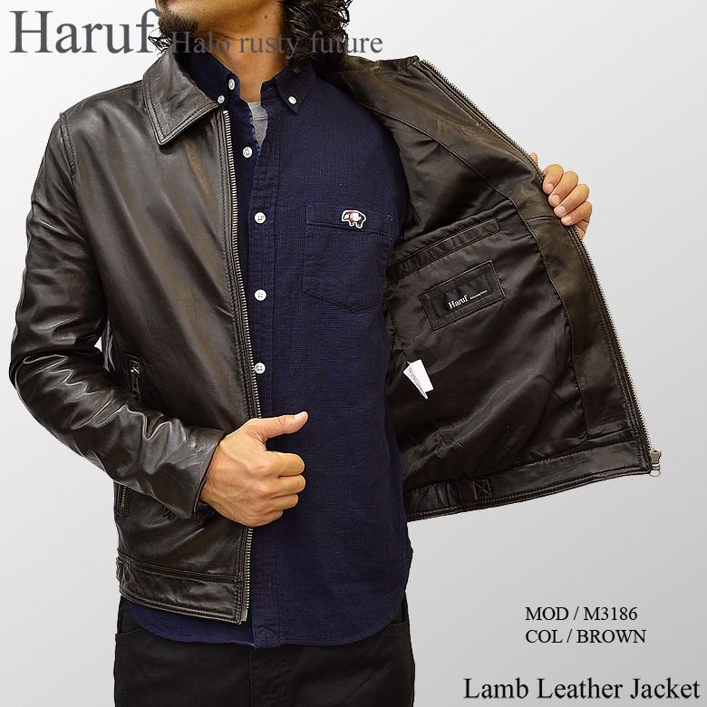 Haruf 本革 レザージャケット メンズ 衿付き ライダース