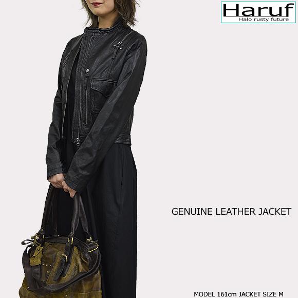 Haruf レザージャケット　美シルエット　本革　シングルライダース　レディース Haruf 本革 革ジャン シングルライダースジャケット レザー