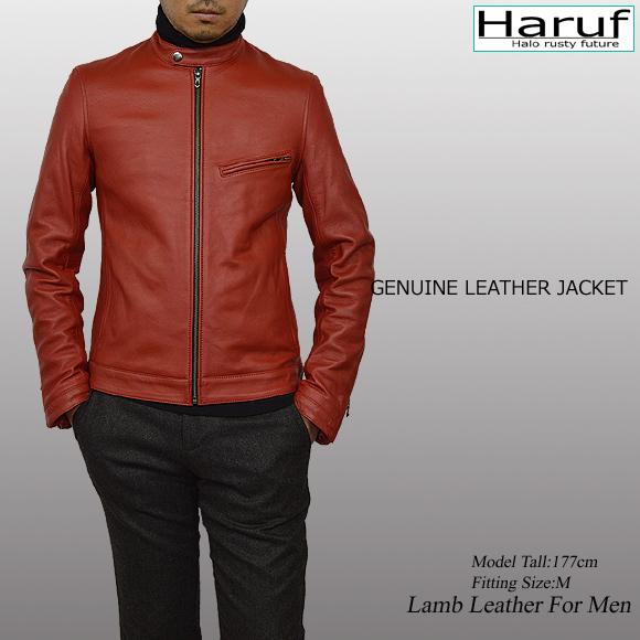 Haruf レザージャケット　サイズ Ｌ メンズ 本革 シングル 赤 Haruf（ハルフ） レザージャケット シングルライダースジャケット 革