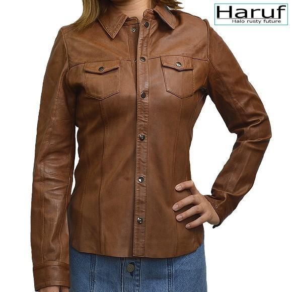 Haruf レザージャケット レディース 本革 ラムレザー シャツジャケット ブラウン 軽い ブランド 革シャツ 羊革 大人 30代 40代 50代 秋冬 Ryanabr Haruf Leather 通販 Yahoo ショッピング