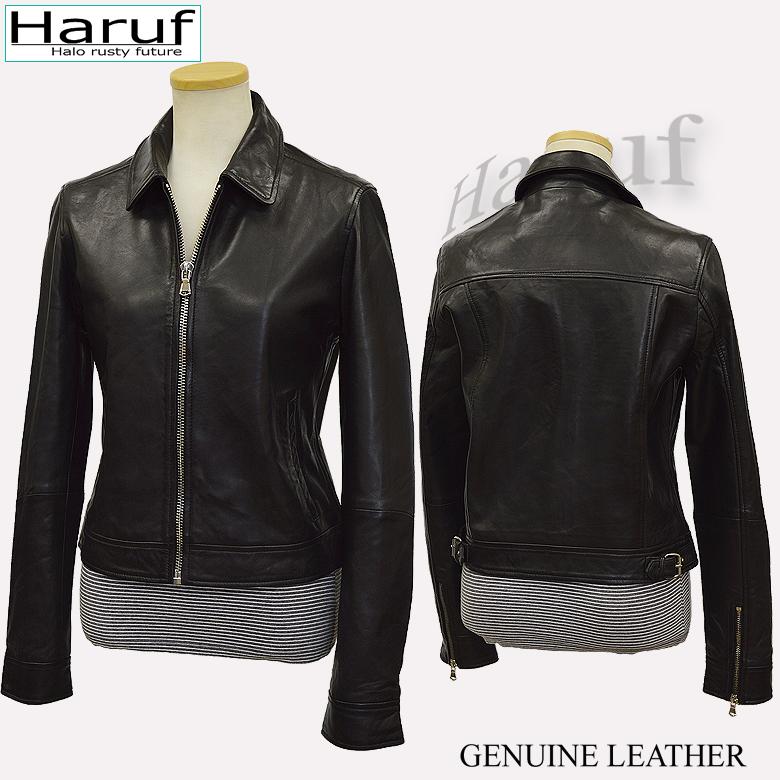 レディース　黒 レザー シングルライダースジャケット Haruf レザージャケット シングルライダースジャケット