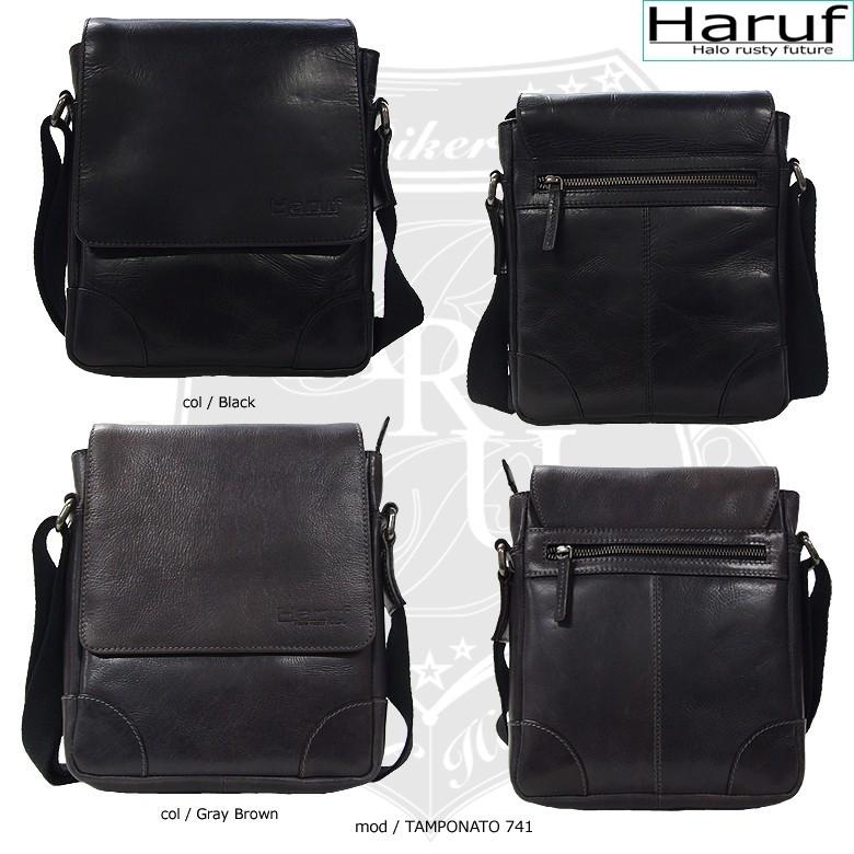Haruf ブラック レザー ショルダーバッグ 本革 定価 22000円 Haruf レザーショルダーバッグ 革ショルダーバッグ メンズ