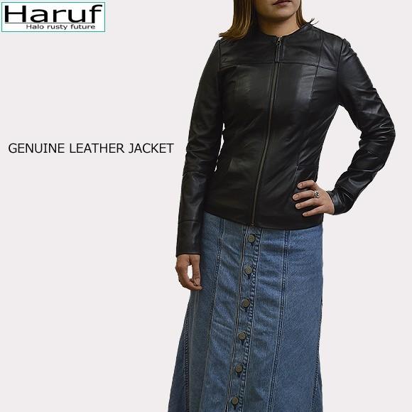 レザージャケット レディース 本革 革ジャン ノーカラー シングルライダースジャケット ラムレザー シンプル おしゃれ ブランド 30代 40代 50代 秋冬 Tqp1721bk Haruf Leather 通販 Yahoo ショッピング