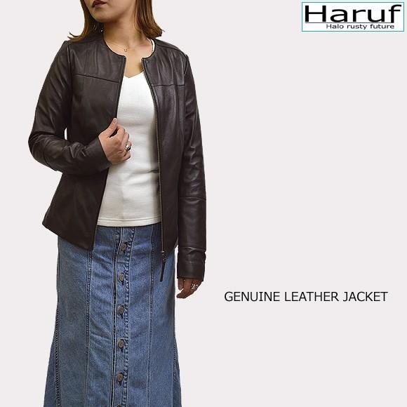 レザージャケット レディース 本革 ノーカラー 革ジャン シングルライダースジャケット ラムレザー シンプル おしゃれ ブランド 30代 40代 50代 秋冬 Tqp1721dbr Haruf Leather 通販 Yahoo ショッピング