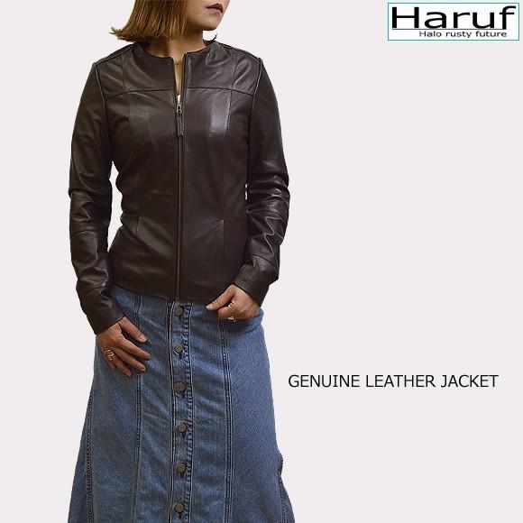 レザージャケット レディース 本革 ノーカラー 革ジャン シングルライダースジャケット ラムレザー シンプル おしゃれ ブランド 30代 40代 50代 秋冬 Tqp1721dbr Haruf Leather 通販 Yahoo ショッピング