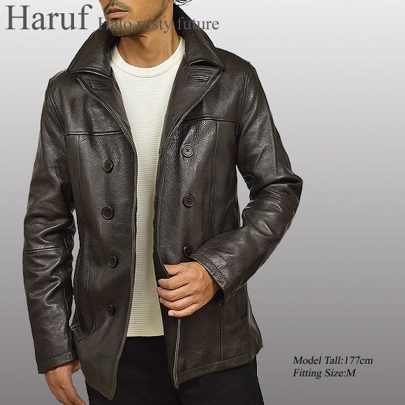 大人気 新品 本革 ピーコート レザージャケット 革ジャン メンズ Haruf レザージャケット メンズ 本革 レザーコート ピーコート p