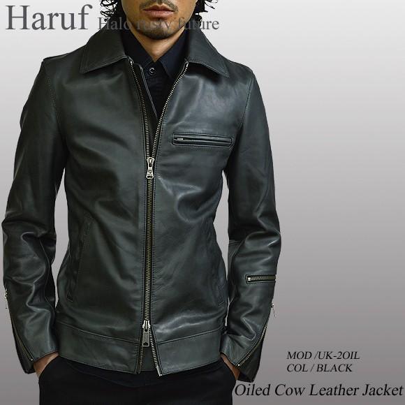 Hanuf ブラック レザージャケット Haruf（ハルフ） ライダースジャケット レザージャケット 革ジャン