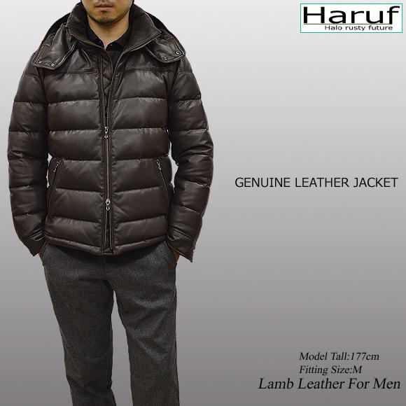 Haruf ハルフ 羊革 ダウンジャケット レザーダウンジャケット 本革 黒 Haruf（ハルフ） レザージャケット メンズ 本革 レザーダウン