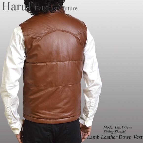 Haruf レザーベスト ダウンベスト メンズ 本革 シンプル