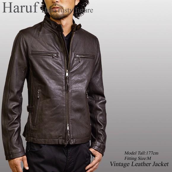 新品タグ付✨　ハルフ　ライダースジャケット　シングル　レザー　大きいサイズ　XL Haruf ライダースジャケット レザージャケット メンズ 本革 革