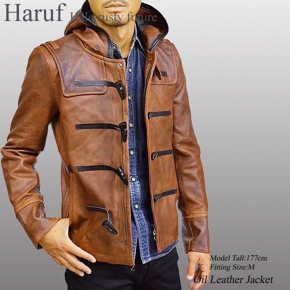 Haruf レザージャケット ダッフルコート ショート丈 メンズ 本革 Haruf レザージャケット ダッフルコート ショート丈 メンズ 本革