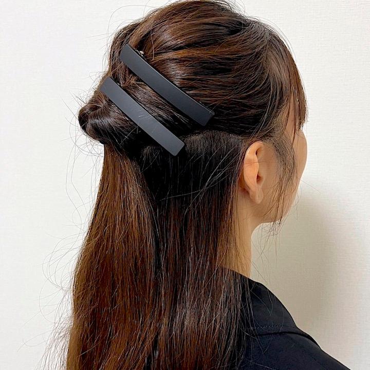 MOORN（モーン） バレッタ 2個セット 8.6cm ヘアクリップ 黒 シンプル