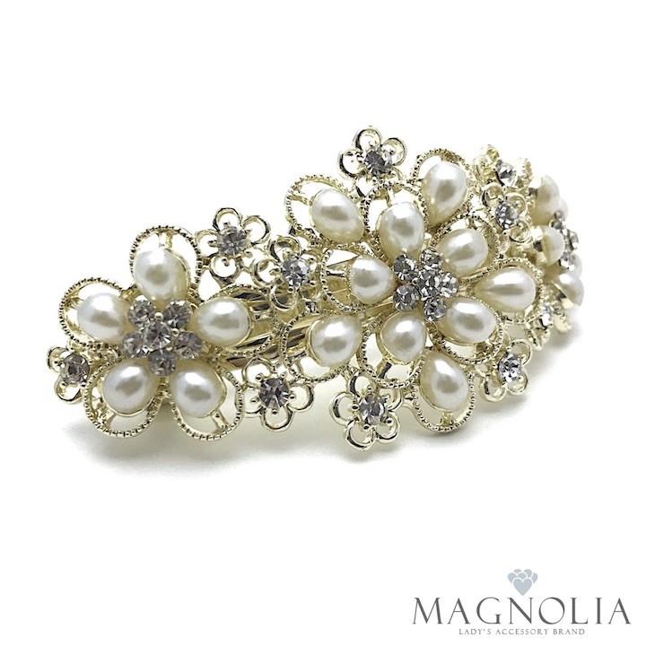 バレッタ 花 パール 結婚式 ラインストーン ゴールド レディース キラキラ 期間限定送料無料 お洒落 入学式