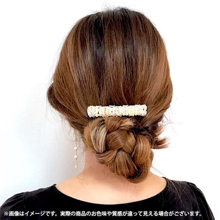 バレッタ ヘアクリップ ビーズ シンプル 結婚式 オーロラビジュー