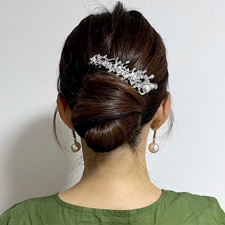 バレッタ パール バネ板なし 結婚式 お呼ばれ ヘアクリップ キラキラ