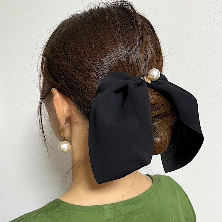 ヘアゴム リボン くすみカラー 大きめ 大人 可愛い ヘアポニー