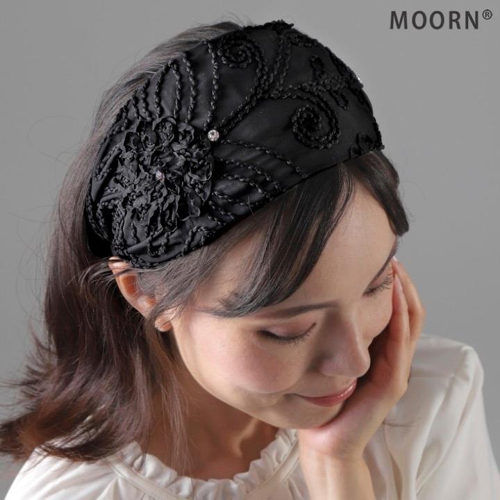 カチューシャ 幅広 白髪隠し 薄毛隠し ヘアバンド 花 黒 ブラック