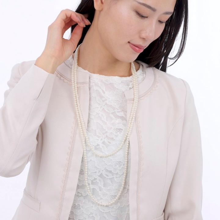 ロングパールネックレス 5mmパール 2連 パール ネックレス 85cm ロング