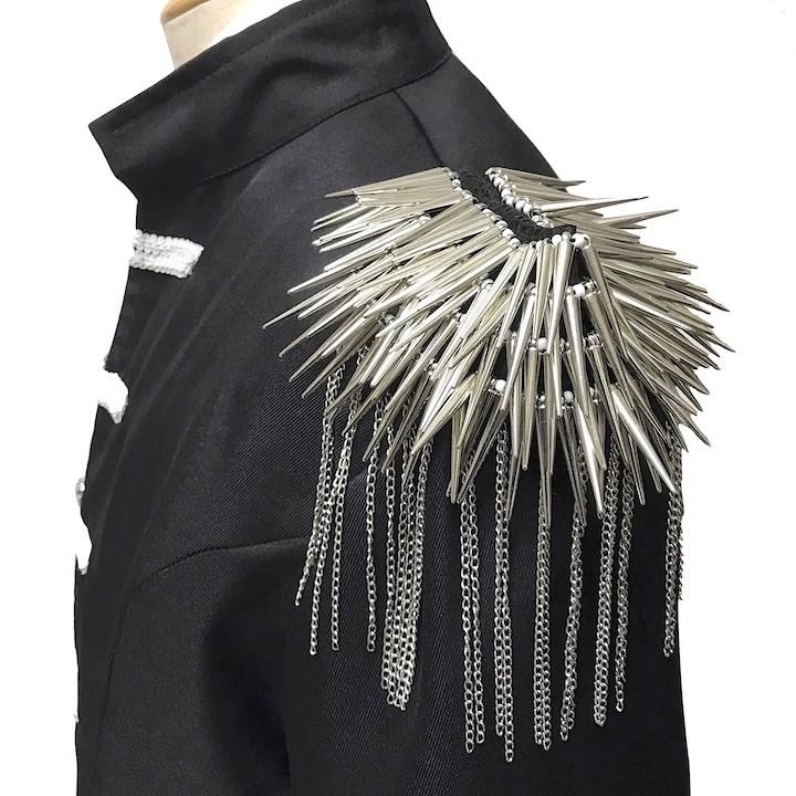 肩章 1個単品売り トゲトゲ チェーン付き スタッズ 銀 シルバー 貴族