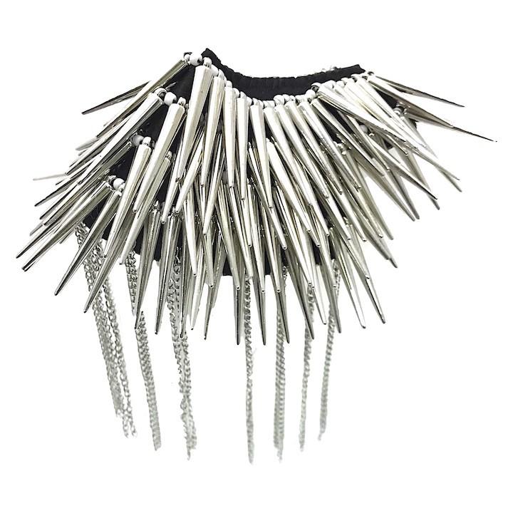 肩章 1個単品売り トゲトゲ チェーン付き スタッズ 銀 シルバー 貴族