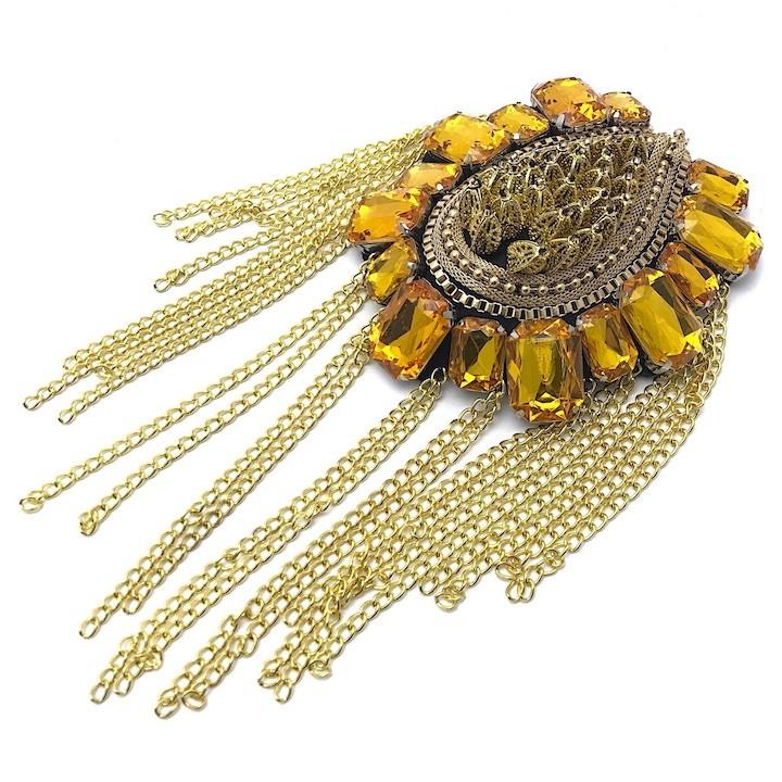 コスプレ用肩章⑨ 肩章 1個単品売り 黒 ブラック ビジュー 貴族 王子様 ミリタリー 衣装