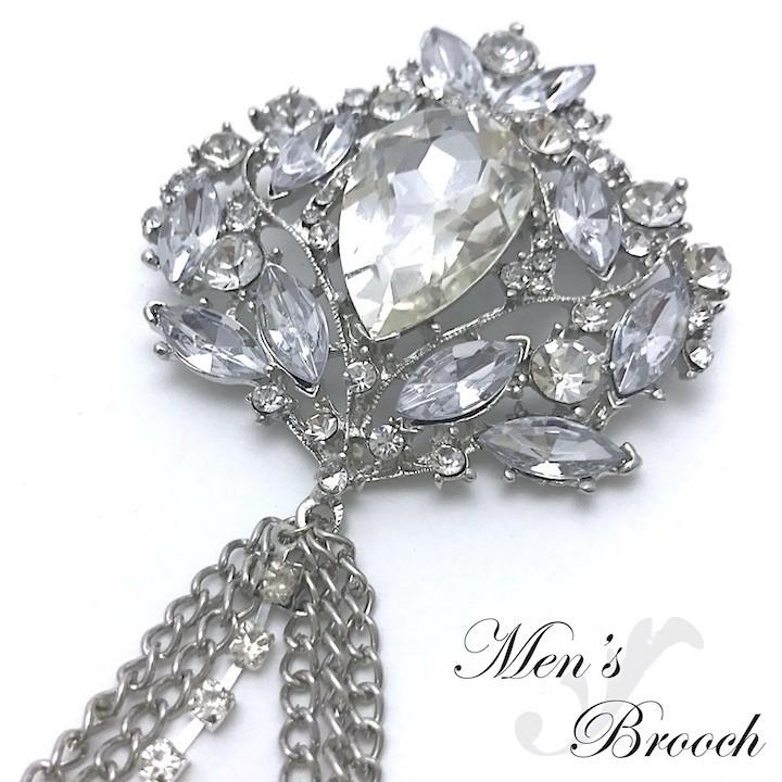 ブローチ クリスタル チェーン メンズ ゴージャス ストーン コサージュ