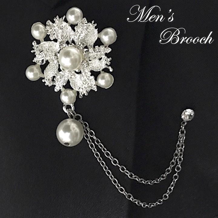 ブローチ メンズ ゴージャス スワロフスキー ブローチ コサージュ シルバーチェーン ラペルピン キラキラ 結婚式 新郎 パール チェーン Sm Brc Haruharu Yahoo ショップ 通販 Yahoo ショッピング
