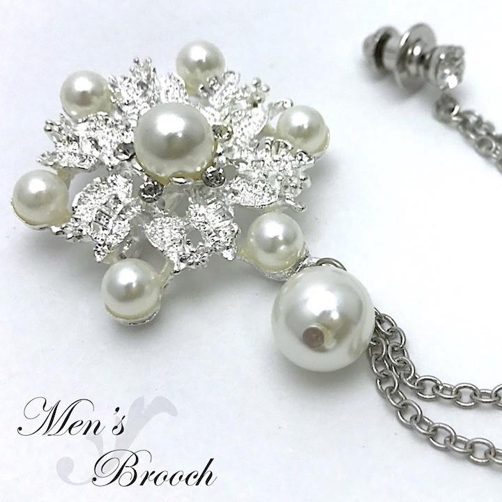 ブローチ メンズ ゴージャス コサージュ シルバーチェーン ラペルピン