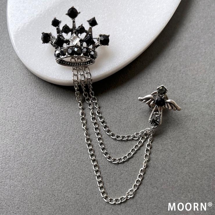 MOORN（モーン） ブローチ メンズ 王冠 クラウン 黒 ピンブローチ