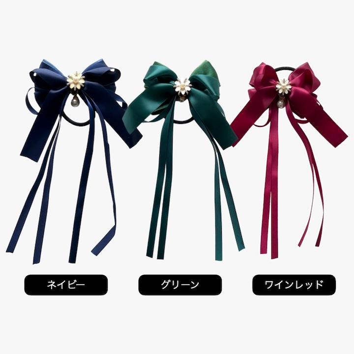 確認　ゆれるヘアリボン ヘアゴム ロングリボン　62　グレンチェック　ネイビー 確認 ゆれるヘアリボン ヘアゴム ロングリボン 62 グレン