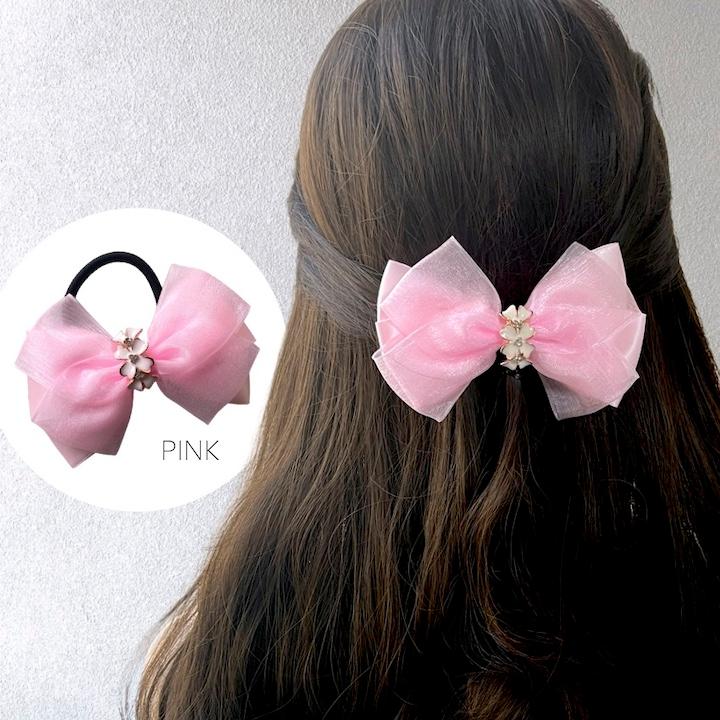 リボン ヘアゴム リボンヘアゴム ヘアアクセサリー 花 可愛い