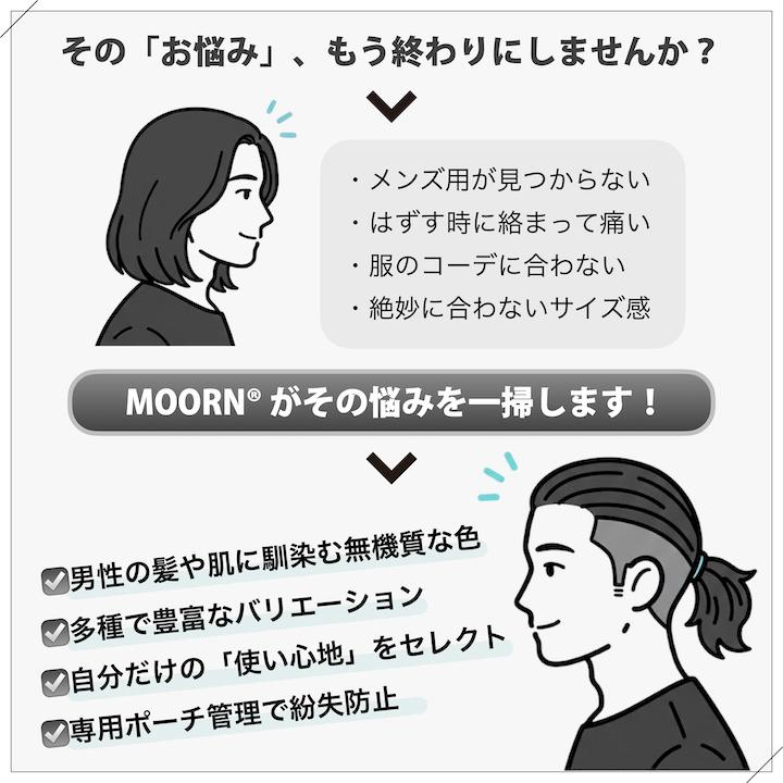 MOORN（モーン） ヘアゴム メンズ 10本 セット 跡がつかない 痛くない 