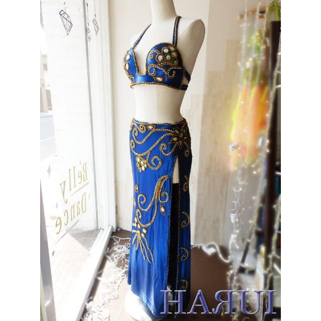 エジプト製 ベリーダンス 衣装 ベージュ/ネイビー 新入荷 ベリーダンス エジプト製 衣装 ブルー : Costume Shop