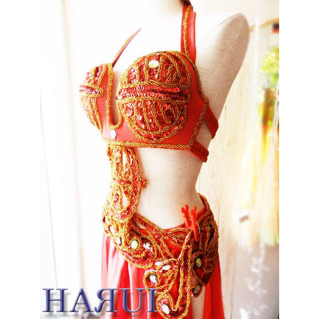 在庫処分 エジプト製 ベリーダンス 衣装 2点セット 赤 : Costume Shop