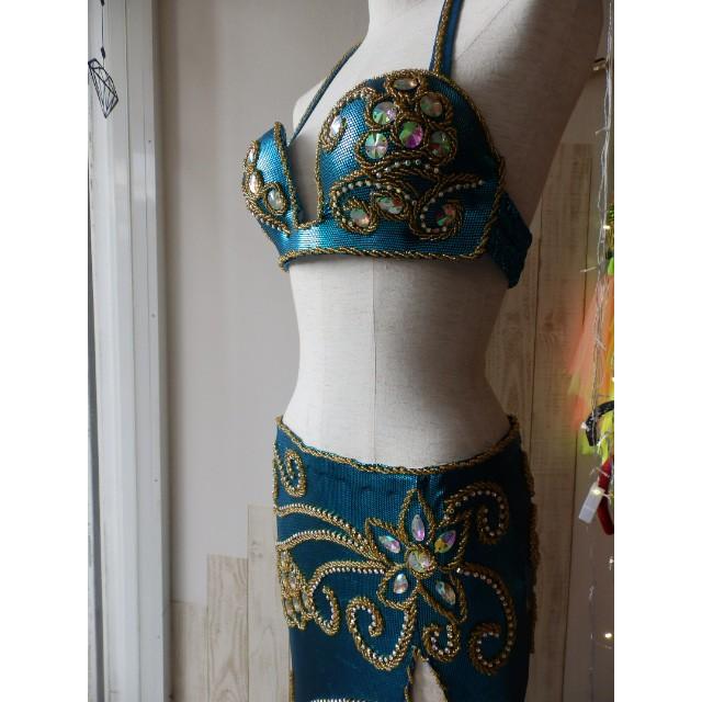 【Hanan】美品・エジプト製ベリーダンス衣装【水玉・ブルー】 Hanan】美品・エジプト製ベリーダンス衣装【水玉・ブルー