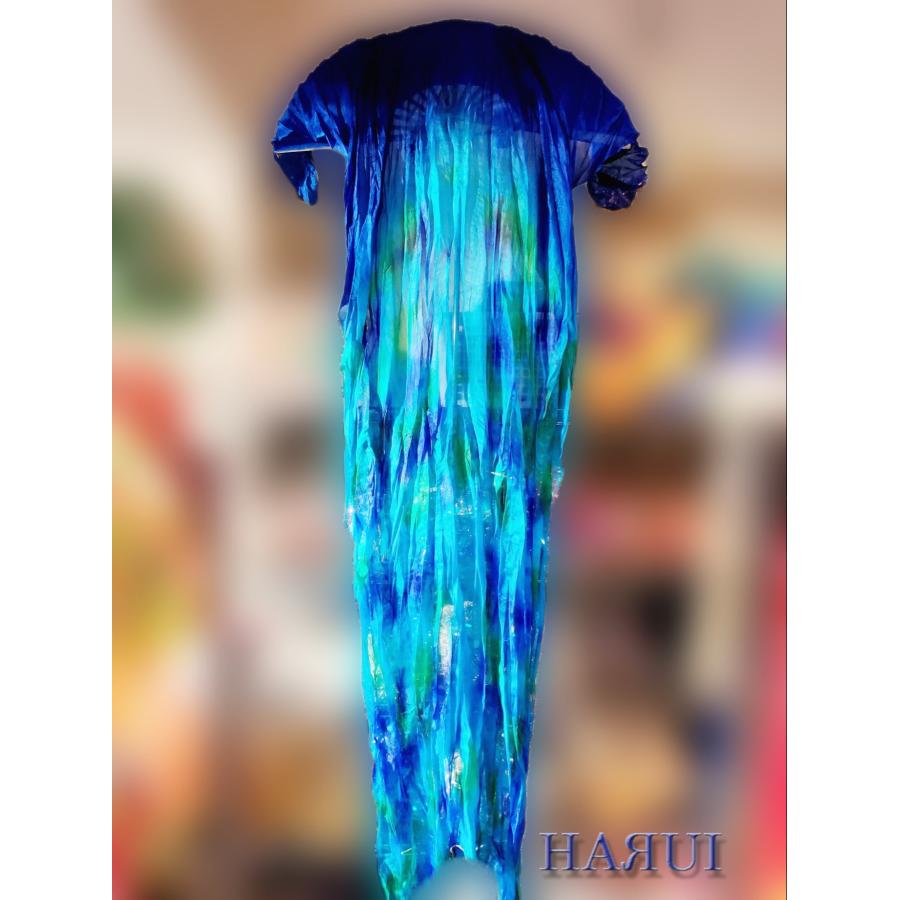 ベリーダンス シルク ファンベール ア タイダイ 絞り染め 青 緑