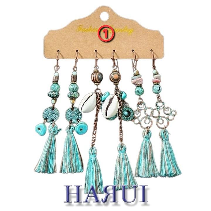 新入荷 ウッドビーズ 天然石 貝 ピアス  3点セット ベリーダンス ジプシー トライバル |  | 01