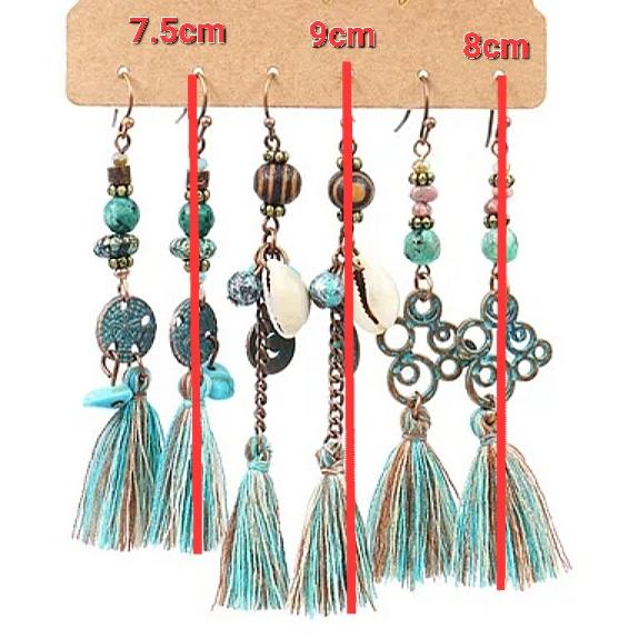 新入荷 ウッドビーズ 天然石 貝 ピアス  3点セット ベリーダンス ジプシー トライバル |  | 10