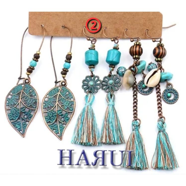 新入荷 ウッドビーズ 天然石 貝 ピアス  3点セット ベリーダンス ジプシー トライバル |  | 02