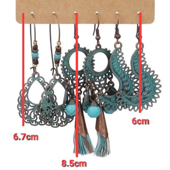 新入荷 ウッドビーズ 天然石 貝 ピアス  3点セット ベリーダンス ジプシー トライバル |  | 12