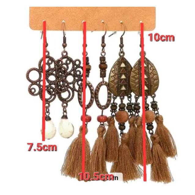 新入荷 ウッドビーズ 天然石 貝 ピアス  3点セット ベリーダンス ジプシー トライバル |  | 14