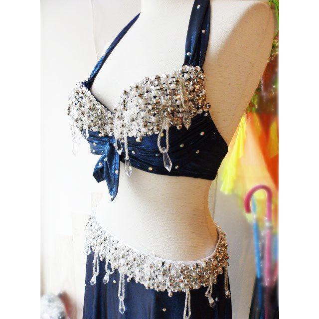 在庫処分】ベリーダンス 衣装 メタリック ブラ スカート 4点